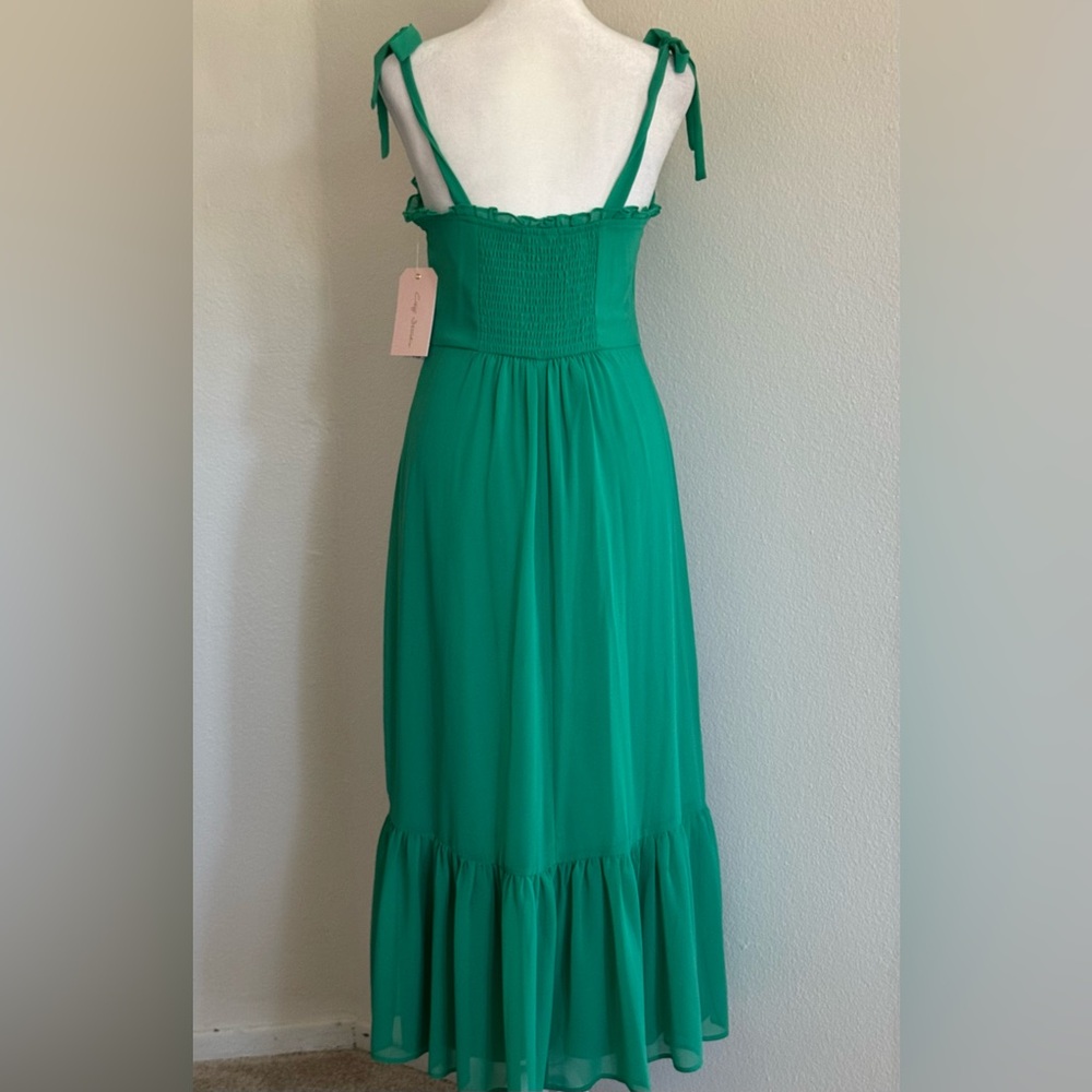 City Studio Juniors' Ruffled Tie-Strap Midi Green Dress - Picture 5 of 7